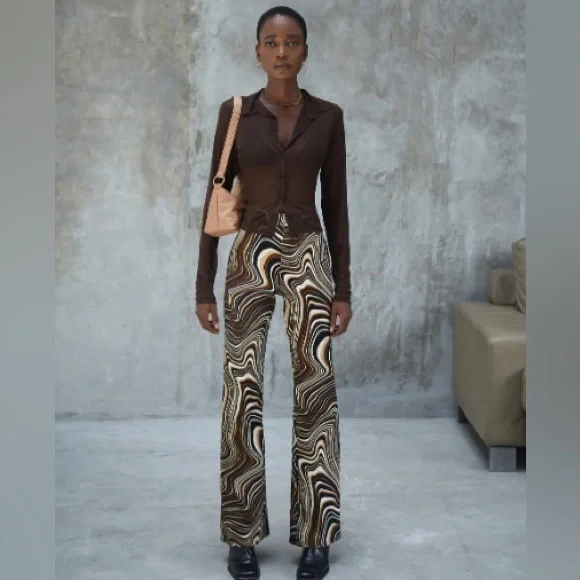 Motel Rocks Zoven 70s Ripple Print Pants - Size Large - Picture 2 of 9